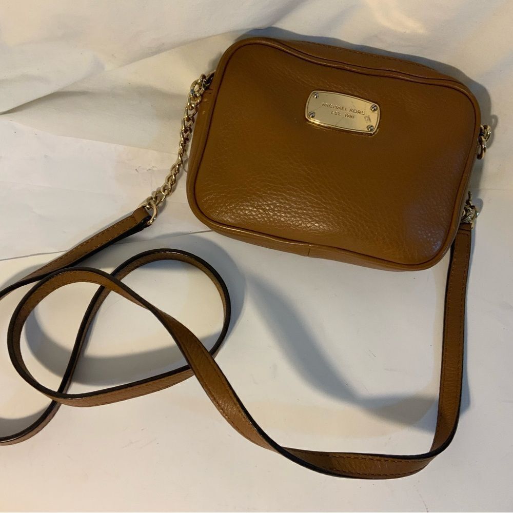 MICHAEL KORS Brown Pebble Leather Mini Crossbody  Bag
